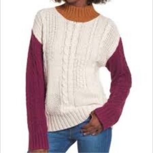 NEW ROOLEE Hem & Thread Color Block Beige Mock Turtleneck Knitted Sweater